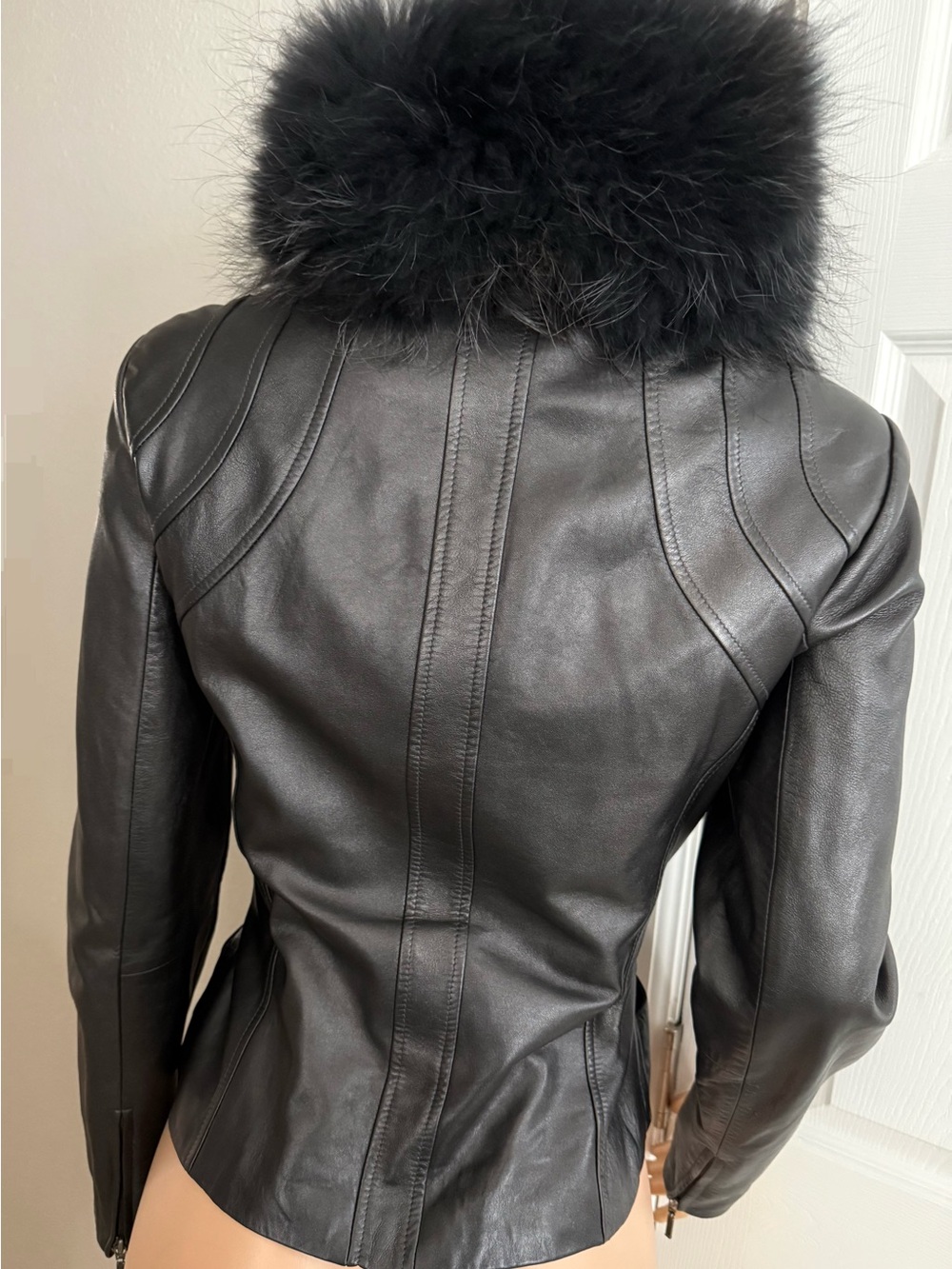 Cache Vintage lamb skin Deep metalic grey coat size 8 - Picture 3 of 8